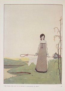 "Sie geht - die Dame meiner Freude - eine Schäferin der Schafe." Illustration für Die Schäferin von Alice Meynell.