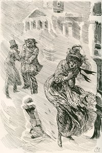 Martha die Wanderin. Illustration von Harry Furniss für den Charles Dickens Roman David Copperfield, aus der Testimonial Edition, veröffentlicht 1910.