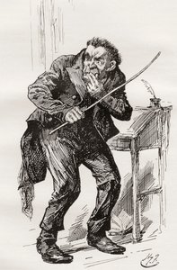 Mr. Squeers. Illustration von Harry Furniss für den Charles Dickens Roman Nicholas Nickleby, aus der Testimonial Edition, veröffentlicht 1910. von Harry Furniss