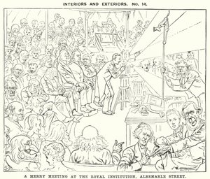 Karikatur von Punch: Ein fröhliches Treffen an der Royal Institution, Albemarle Street, London (Stich) von Harry Furniss