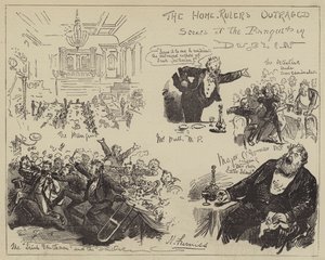 Die empörten Heimatherrscher, Szenen beim Bankett in Dublin von Harry Furniss