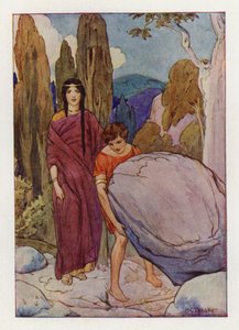 Theseus hebt den großen Felsen, unter dem das Schwert und die Sandalen lagen