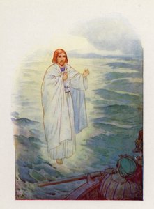 Auf dem tosenden Meer sahen die Fischer die Gestalt Jesu von Harry George Theaker