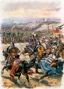 Angriff der französischen Kavallerie. Schlacht von Crécy (Farblitho)