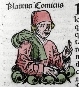 Porträt des Komödiendichters Plautus (Titus Maccius Plautus) (259/251-184 v. Chr.) Holzschnitt aus „Chroniken von Nürnberg“ von Hartmann Schedel von Hartmann Schedel