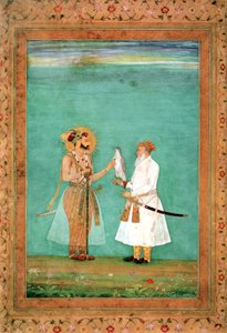 Kaiser Shah Jahan und ein älterer Höfling mit einem Falken, ca. 1650 von Hashim Hashim