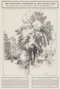 Der vorgeschlagene Vandalismus im Green Park, London (Lithografie)