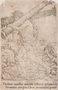 Herkules trägt die Säulen von Gades, aus der Serie: Die Arbeiten des Herkules (12) von Heinrich Aldegrever