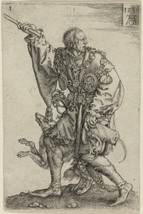 Zeremonienmeister mit Hund, Tafel eins aus den großen Hochzeitstänzern von Heinrich Aldegrever