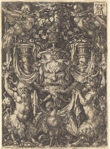 Ornament mit Maske, Adler zwischen Satyrn unten