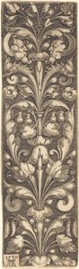 Zweig mit Zierlaub mit zwei Masken und zwei Delfinen, 1530