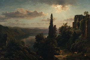 Ansicht des Nemisees im Albanergebirge bei Rom
