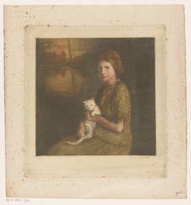 Mädchen mit einer Katze auf dem Schoß von Heinrich M. Krabbé (signed by artist)
