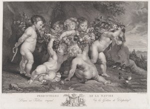 Sieben Putten tragen eine Fruchtgirlande, ca. 1780-87 von Heinrich Schmitz