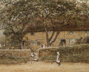 Kinder vor einem Cottage