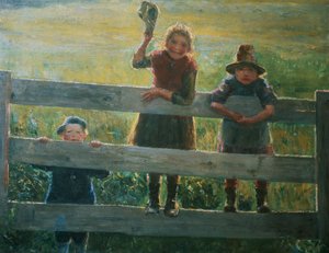 Drei kleine Kinder am Tor von Helga Ring Reusch