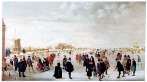 Winterlandschaft am Fluss Ijsel bei Kampen, ca. 1615 von Hendrick Avercamp