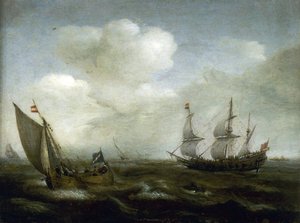 Niederländisches Schiff und Fischerboot im Wind von Hendrick Cornelisz Vroom