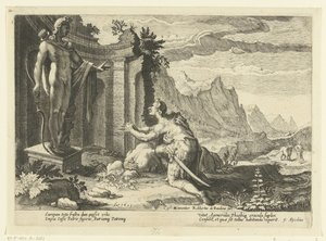 Kadmos fragt das Orakel von Delphi, was er tun soll, da er seine Schwester Europa nicht finden konnte (Ovids Metamorphosen)