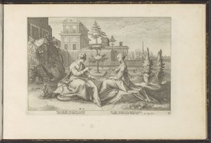 Juno nähert sich Semele in der Gestalt von Beroë von Hendrick Goltzius (workshop of)
