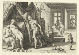 Merkur in Herses Zimmer, Ovids Metamorphosen von Hendrick Goltzius (workshop of)
