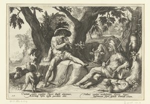 Mercurius spielt Flöte für Argus von Hendrick Goltzius (workshop of)