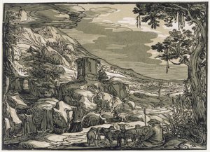 Arkadische Landschaft mit einem Schäfer von Hendrick Goltzius