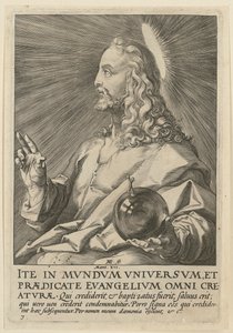 Christus als Salvator Mundi, Blatt 7 der Folge „Christus, die zwölf Apostel und Paulus“ von Hendrick Goltzius