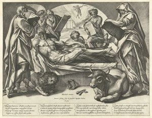 Der tote Christus und die vier Evangelisten von Hendrick Goltzius
