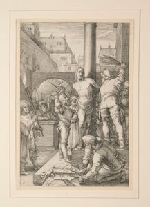 Geißelung Christi, aus Die Passion, Nr. 6 in einer Serie von 12 Stichen von Hendrick Goltzius