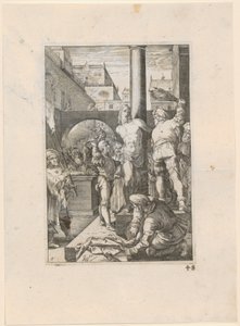 Geißelung Christi, Blatt 6 der Folge "Die Passion" von Hendrick Goltzius