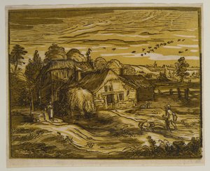 Landschaft mit Bauernhaus, aus der Serie "Die vier kleinen Landschaften" von Hendrick Goltzius