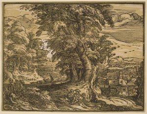 Landschaft mit einem Hirtenpaar von Hendrick Goltzius
