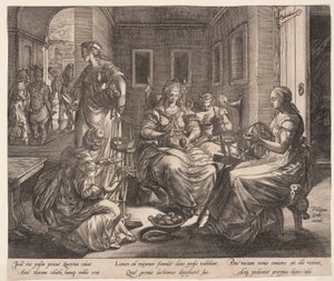 Lucretia und ihre Frauen beim Spinnen, aus Die Geschichte der Lucretia