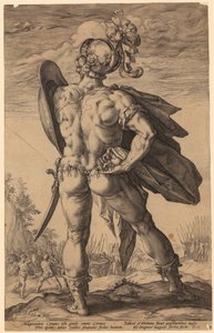 Marcus Valerius Corvus, Blatt 6 der Folge "Römische Helden" von Hendrick Goltzius