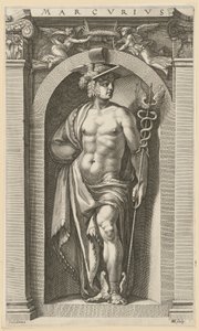 Merkur, Blatt 8 der Folge "Acht antike Gottheiten" von Hendrick Goltzius