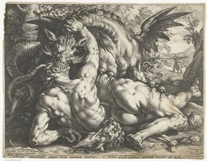 Gefährten von Kadmos von einem Drachen verschlungen