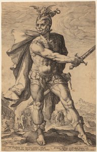 Mucius Scaevola, Blatt 3 der Folge "Römische Helden" von Hendrick Goltzius