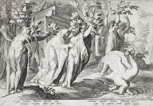 Phaetons Schwestern verwandelt in Pappeln und Cygnus in einen Schwan von Hendrick Goltzius
