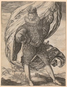 Stehender Fahnenträger, den Kopf nach links gewandt von Hendrick Goltzius