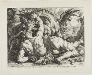 Der Drache verschlingt die Gefährten von Kadmos