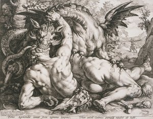 Der Drache verschlingt die Gefährten des Kadmos von Hendrick Goltzius