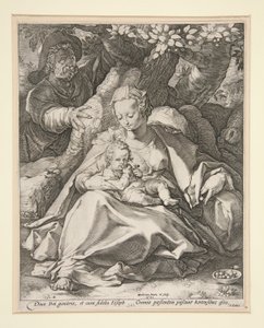 Die Heilige Familie unter dem Kirschbaum / Rast auf der Flucht nach Ägypten unter einem Kirschbaum von Hendrick Goltzius