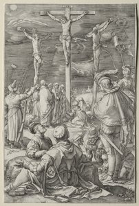 Die Passion: Christus am Kreuz zwischen den beiden Dieben von Hendrick Goltzius