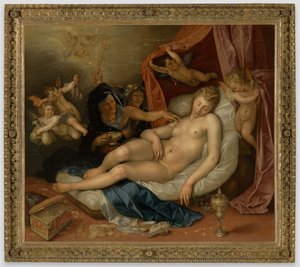 Die schlafende Danaë wird für Jupiter vorbereitet von Hendrick Goltzius
