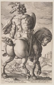 Titus Manlius zu Pferd, aus Die Römischen Helden von Hendrick Goltzius
