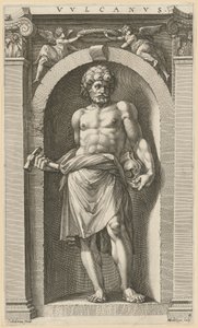 Vulkan, Blatt 4 der Folge „Acht antike Gottheiten“ von Hendrick Goltzius