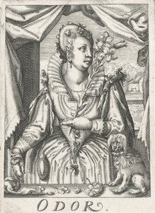 Geruch (Odor), eine Frau mit einem Blütenzweig