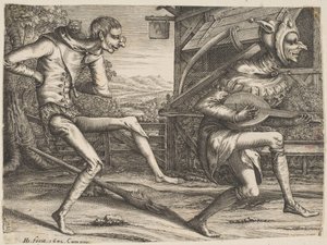 Zwei tanzende Narren aus Zwei und drei Narren des Karnevals, 1642