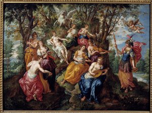 Besuch von Minerva bei den Musen von Hendrick de Clerk